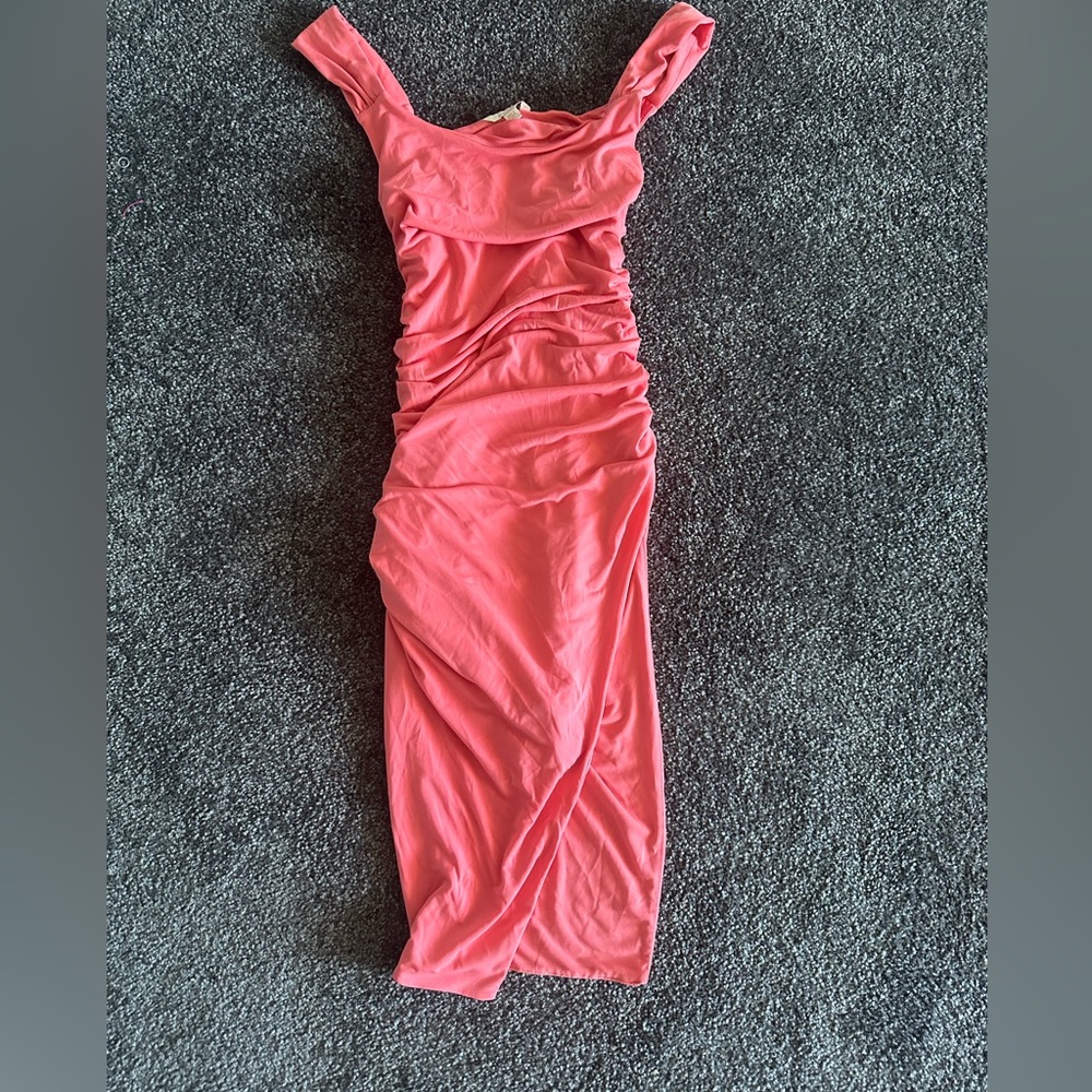 Guess , pink sexy tight midi dress with open leg , size XS